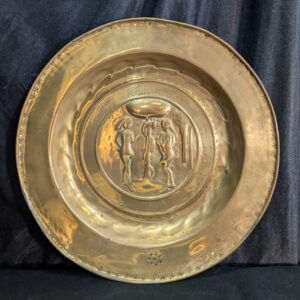 16th Century South German Large Brass Repousse Church Alms Dish depicting Adam & Eve