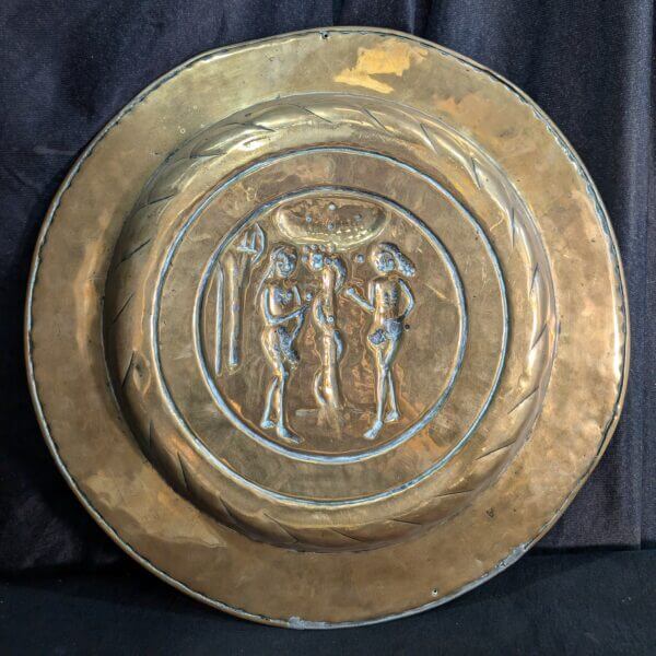 16th Century South German Large Brass Repousse Church Alms Dish depicting Adam & Eve