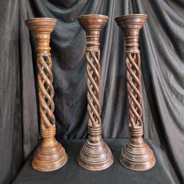 Open Triple Strand Barley Twist Large Candlesticks in Hardwood