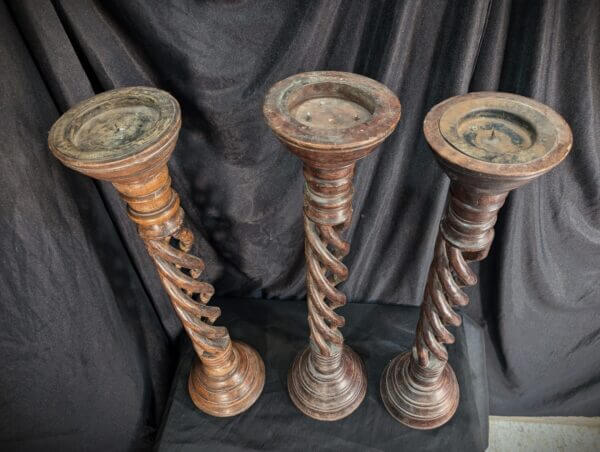 Open Triple Strand Barley Twist Large Candlesticks in Hardwood