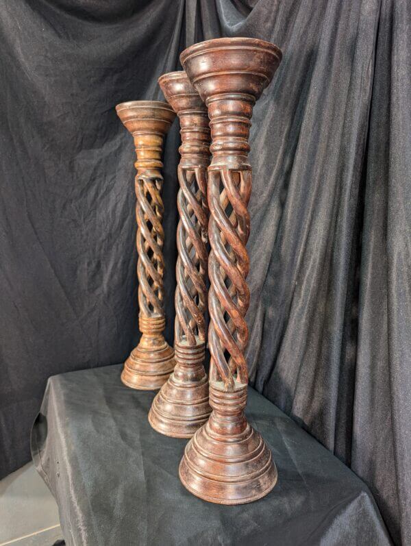 Open Triple Strand Barley Twist Large Candlesticks in Hardwood