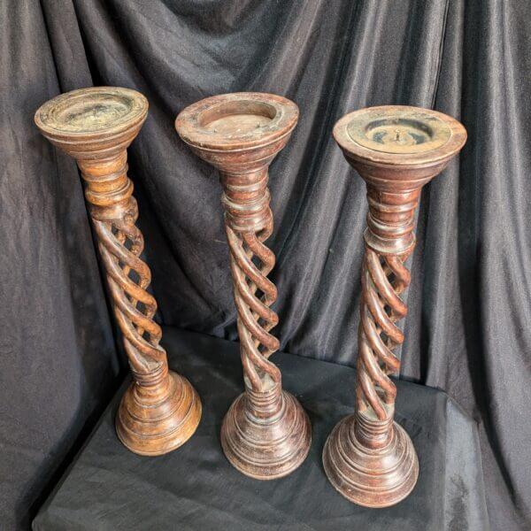 Open Triple Strand Barley Twist Large Candlesticks in Hardwood