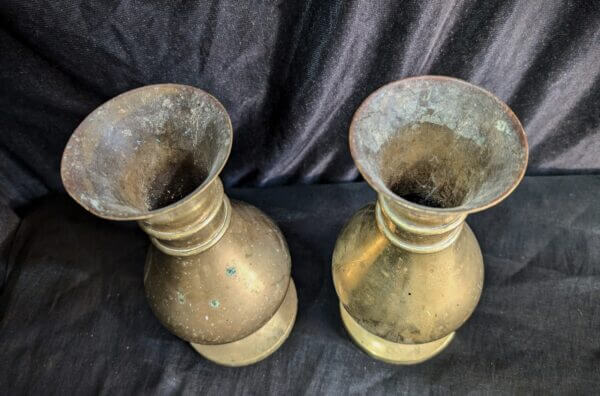 Pair Classic Heavy Antique Brass Church Flower Vases