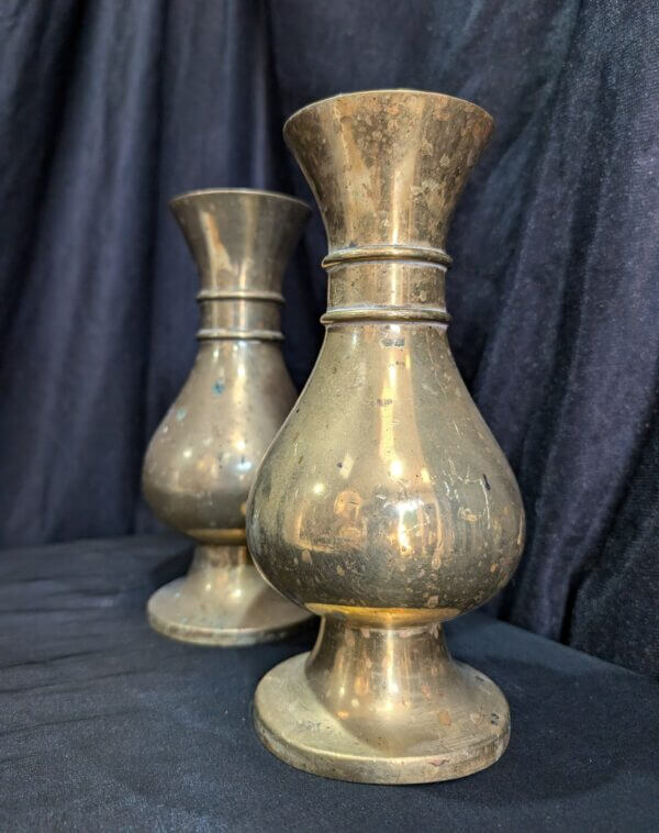 Pair Classic Heavy Antique Brass Church Flower Vases