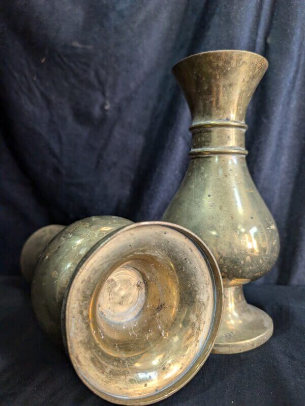 Pair Classic Heavy Antique Brass Church Flower Vases