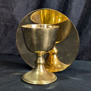 Small Gilt Brass Chalice with Gilt & Silver Plate Paten