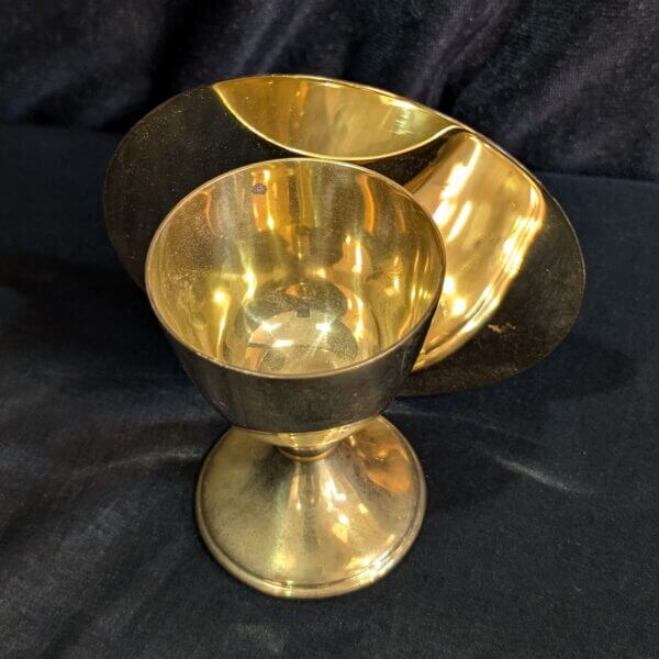 Small Gilt Brass Chalice with Gilt & Silver Plate Paten