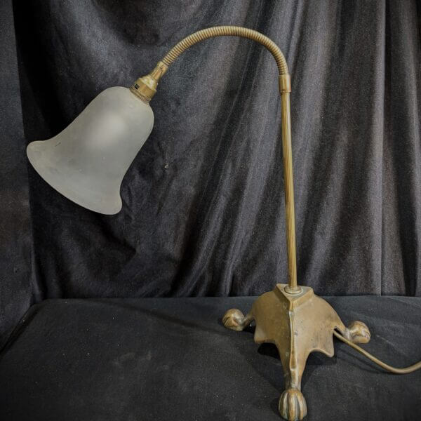 Vintage Heavy Brass Base Table Lamp with Opaque Glass Shade