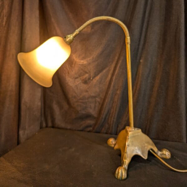 Vintage Heavy Brass Base Table Lamp with Opaque Glass Shade