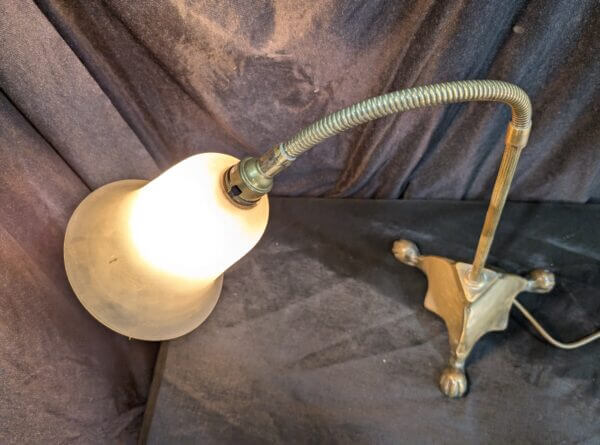 Vintage Heavy Brass Base Table Lamp with Opaque Glass Shade