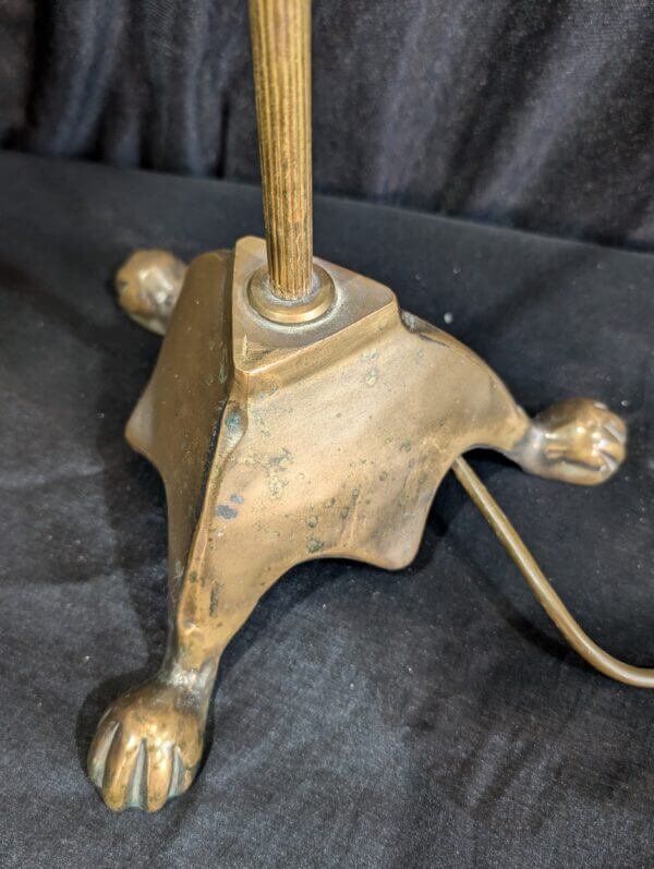 Vintage Heavy Brass Base Table Lamp with Opaque Glass Shade