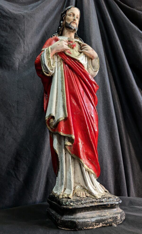 Antique Mid-Size Religious Statue of Christ the Sacred Heart