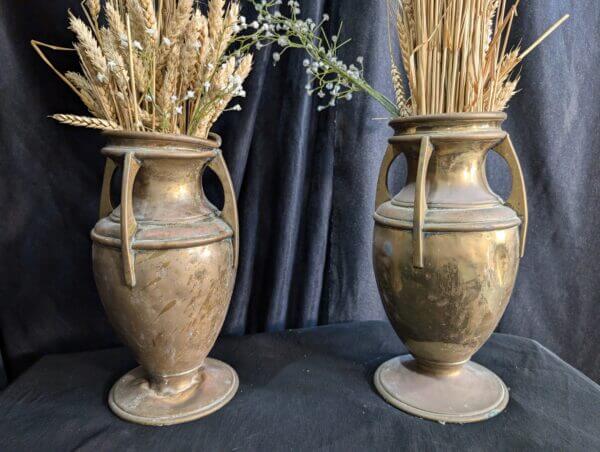 Pair of Large Antique Urn Shaped Brass Church Flower Vases