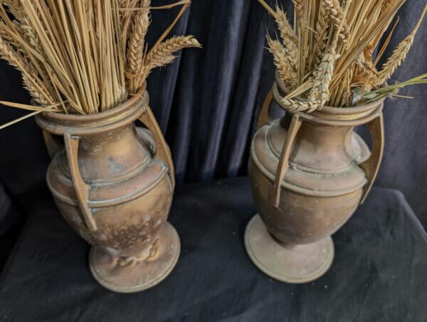 Pair of Large Antique Urn Shaped Brass Church Flower Vases