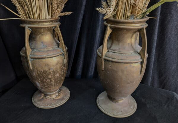 Pair of Large Antique Urn Shaped Brass Church Flower Vases