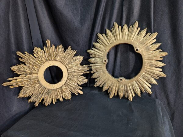 Two Flamboyant 1930's British Sunburst Clock Frames