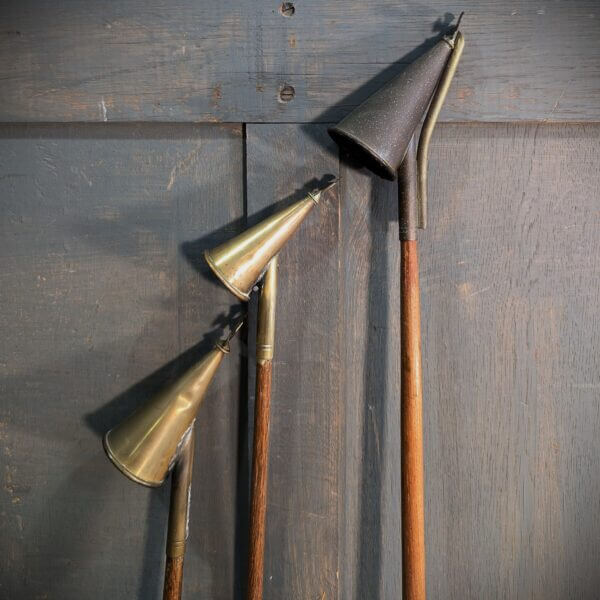 Antique Brass & Oak Candle Snuffers with Crosses