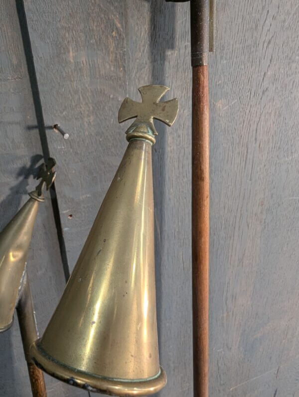 Antique Brass & Oak Candle Snuffers with Crosses