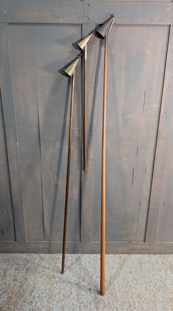 Antique Brass & Oak Candle Snuffers with Crosses