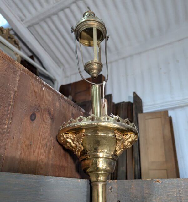 Highly Ornate Antique Brass Processional Catholic Acolyte Candlestand with Putti