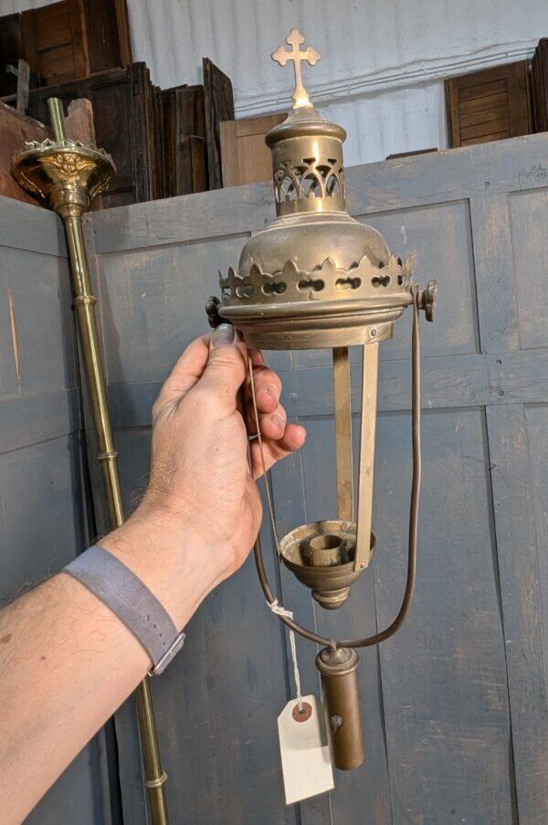 Highly Ornate Antique Brass Processional Catholic Acolyte Candlestand with Putti