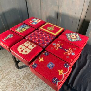 Beautiful Group of Nine Red Hand Embroidered Church Kneelers Hassocks Cushions from Holy Trinity Church Redhill