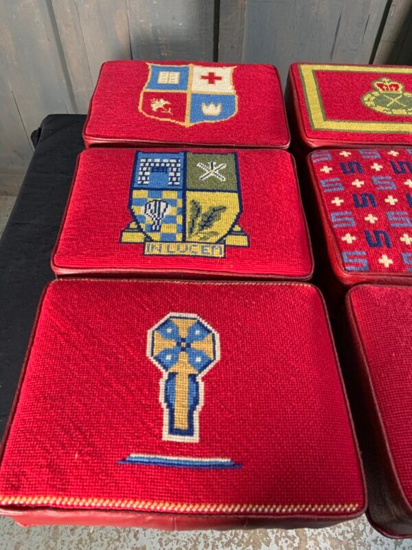 Beautiful Group of Nine Red Hand Embroidered Church Kneelers Hassocks Cushions from Holy Trinity Church Redhill