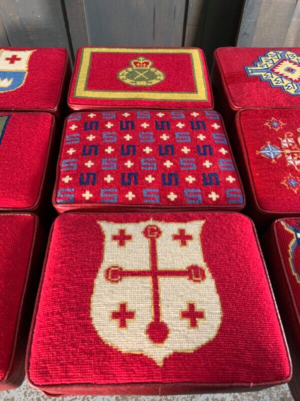 Beautiful Group of Nine Red Hand Embroidered Church Kneelers Hassocks Cushions from Holy Trinity Church Redhill