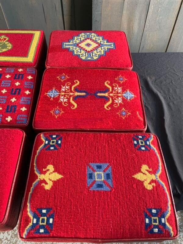 Beautiful Group of Nine Red Hand Embroidered Church Kneelers Hassocks Cushions from Holy Trinity Church Redhill