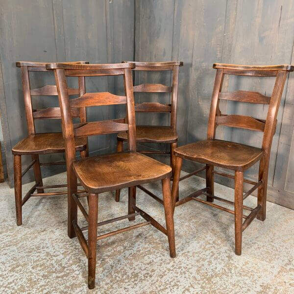 Set of 4 Beautiful Colour Antique Double Pilgrim Ladder Back Church Chapel Chairs from St Columbas Bradford