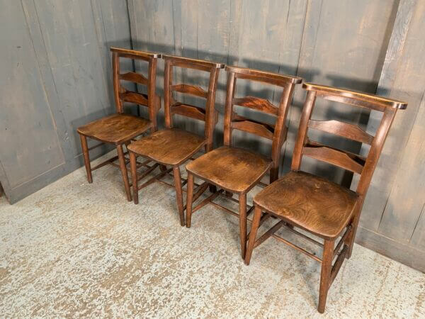 Set of 4 Beautiful Colour Antique Double Pilgrim Ladder Back Church Chapel Chairs from St Columbas Bradford