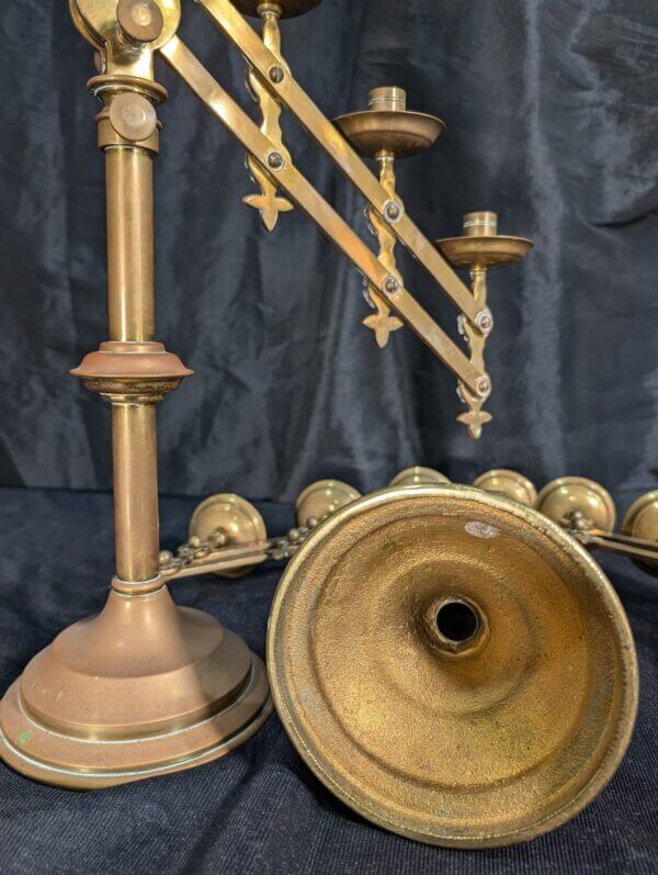 Full Size Complete Pair of Antique Brass Seven Branch Benediction Candelabra