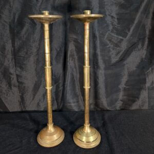 Pair of Medium to Tall Antique Brass Altar Candlesticks from St Albans RC, Derby