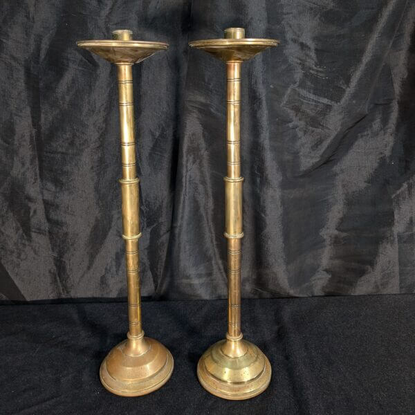 Pair of Medium to Tall Antique Brass Altar Candlesticks from St Albans RC, Derby