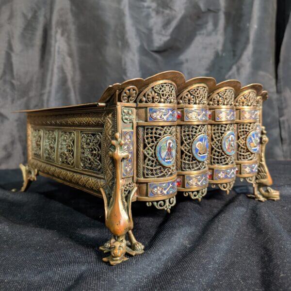 A Fantastic 19th Century Brass and Enamelled Table Lectern with Cloisonne Medallions and Griffins