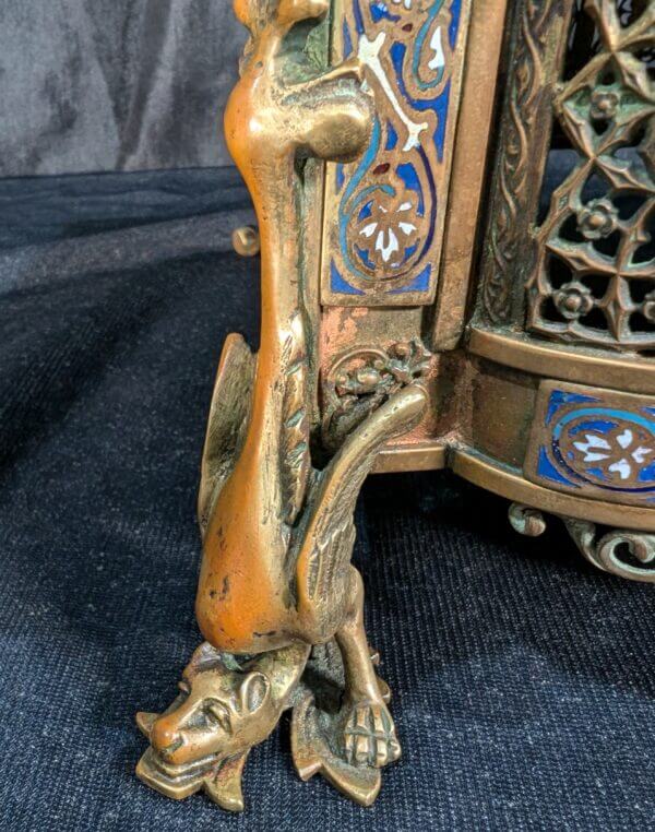 A Fantastic 19th Century Brass and Enamelled Table Lectern with Cloisonne Medallions and Griffins