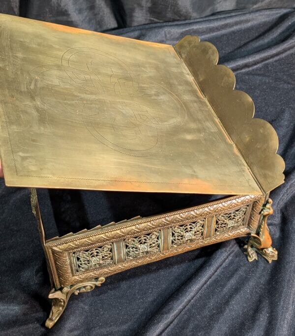 A Fantastic 19th Century Brass and Enamelled Table Lectern with Cloisonne Medallions and Griffins