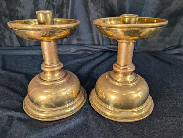 Antique 'PAX' Short & Stubby Brass Church Altar Candlesticks from St Alban's Derby