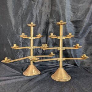 Unusual Post Modern 1950's Vintage Fully Demountable Pair of Brass Seven Light Benediction Candelabra