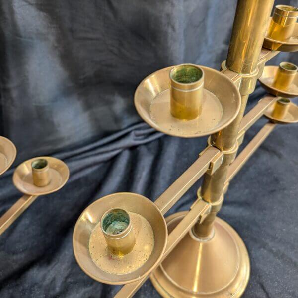 Unusual Post Modern 1950's Vintage Fully Demountable Pair of Brass Seven Light Benediction Candelabra