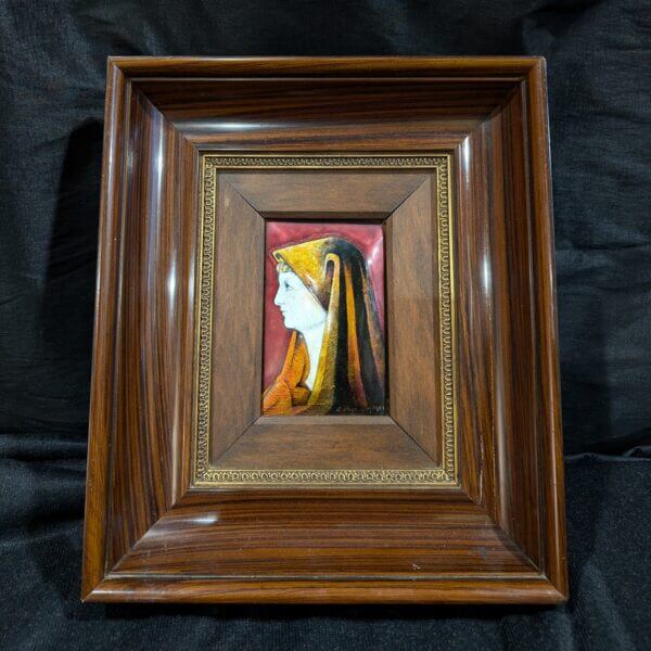 Signed Vintage Limoge Enamel Plaque of St Fabiola