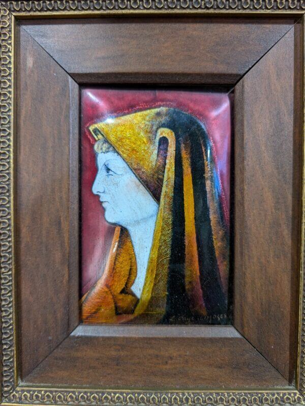 Signed Vintage Limoge Enamel Plaque of St Fabiola