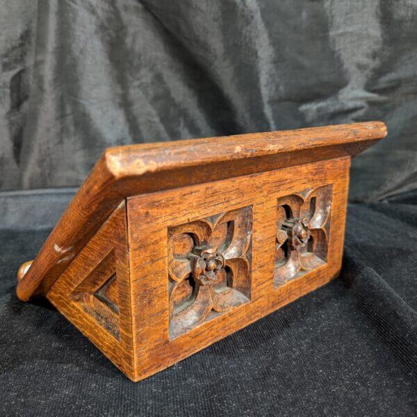 Very Small Antique Oak Gothic Missal Stand from St Alban's Derby