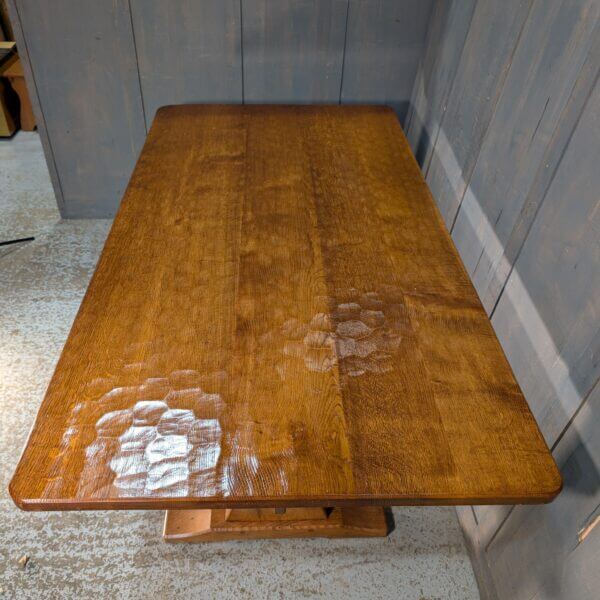 Alan Grainger 'Acorn Man' Rectangular Adzed Oak Refectory Dining Table on Trestle Supports