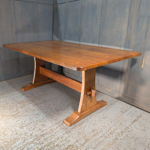 Alan Grainger 'Acorn Man' Rectangular Adzed Oak Refectory Dining Table on Trestle Supports