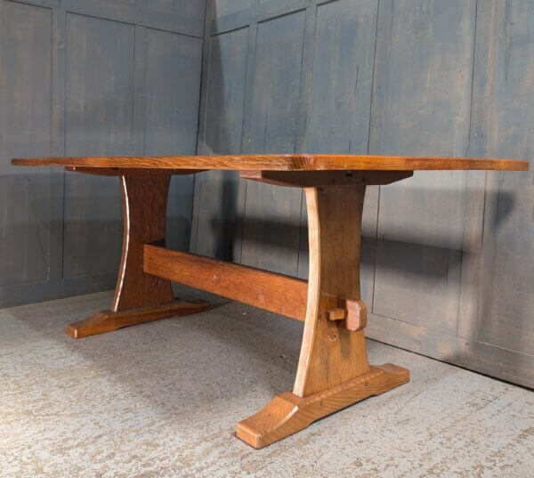 Alan Grainger 'Acorn Man' Rectangular Adzed Oak Refectory Dining Table on Trestle Supports