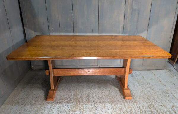 Alan Grainger 'Acorn Man' Rectangular Adzed Oak Refectory Dining Table on Trestle Supports