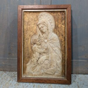 Late 19th Century Carved Alabaster Relief of Madonna & Child in Oak Frame