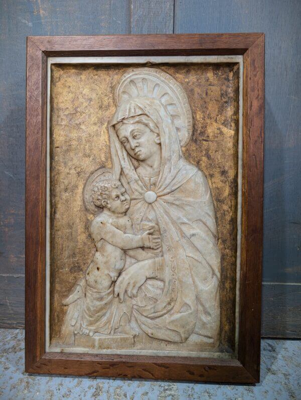 Late 19th Century Carved Alabaster Relief of Madonna & Child in Oak Frame