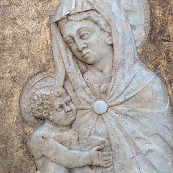 Late 19th Century Carved Alabaster Relief of Madonna & Child in Oak Frame